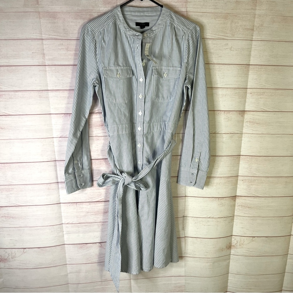 J. Crew Dress NWT White Blue Stripe Oxford 100% Cotton Belted Shirtdress Size 4